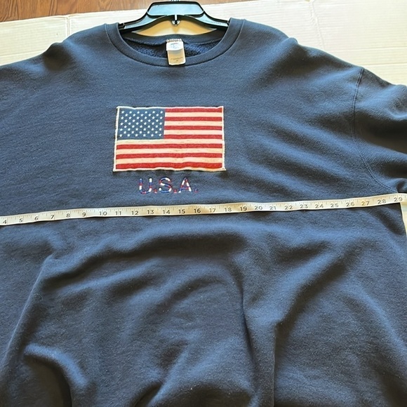 VTG-fruit of a loom-3X-navy blue-USA flag graphic embroidery crewneck sweatshirt - Picture 7 of 11
